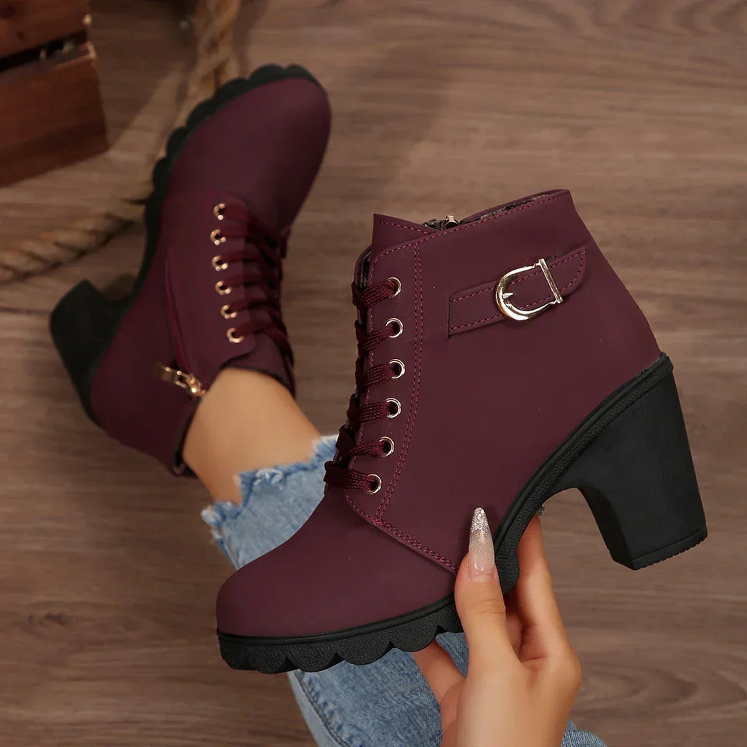 Bottines Urbaines à Lacets – Rouge Borgogna