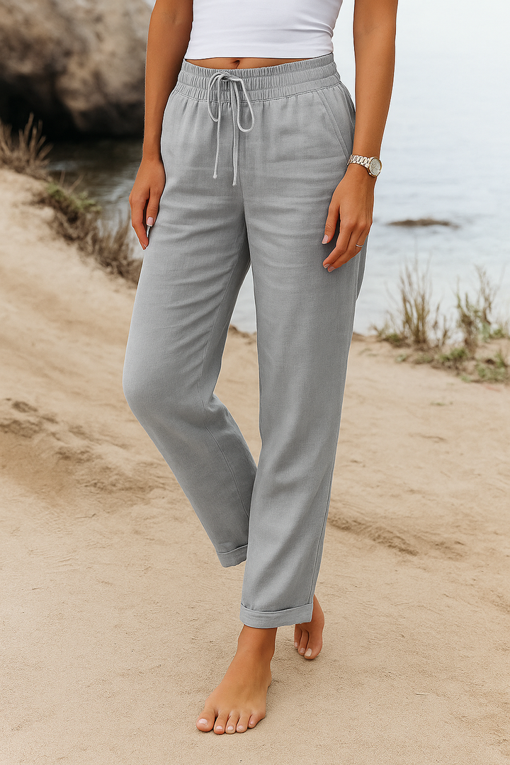 Pantalon Droit Taille Haute Lien Ajustable