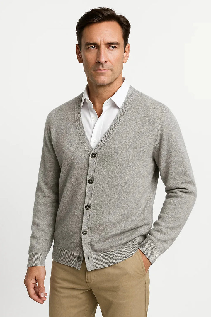 Cardigan Classique Boutonné – Gris Clair