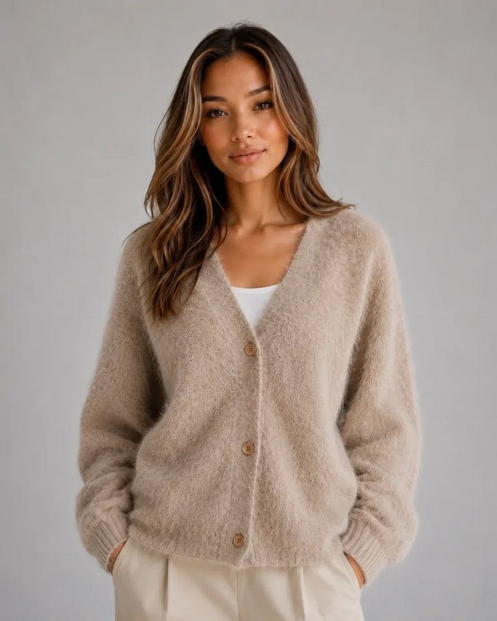Cardigan Douillet à Col V – Kaki
