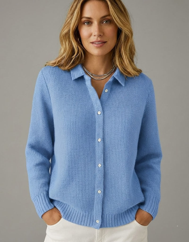 Cardigan Élégant à Col Chemise – Bleu