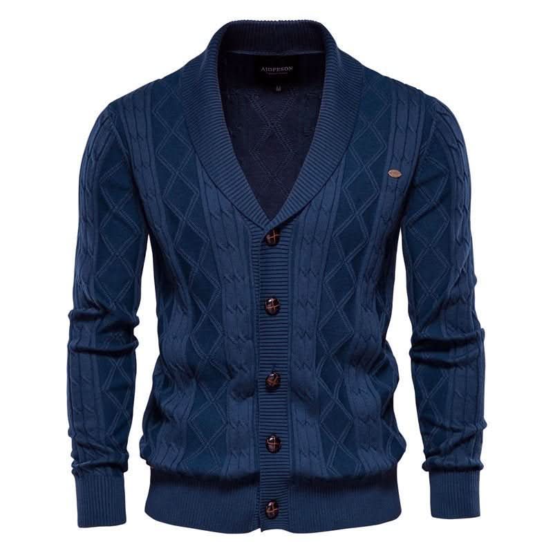 Cardigan Élégant à Col Châle – Bleu
