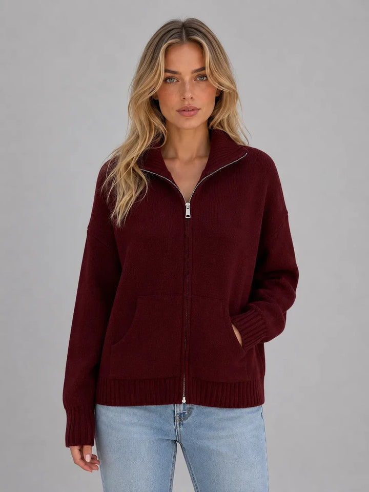 Cardigan Essentiel à Col Cheminée – Bordeaux