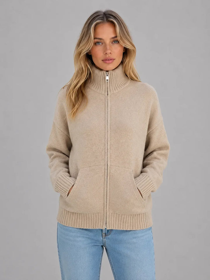 Cardigan Essentiel à Col Cheminée – Beige