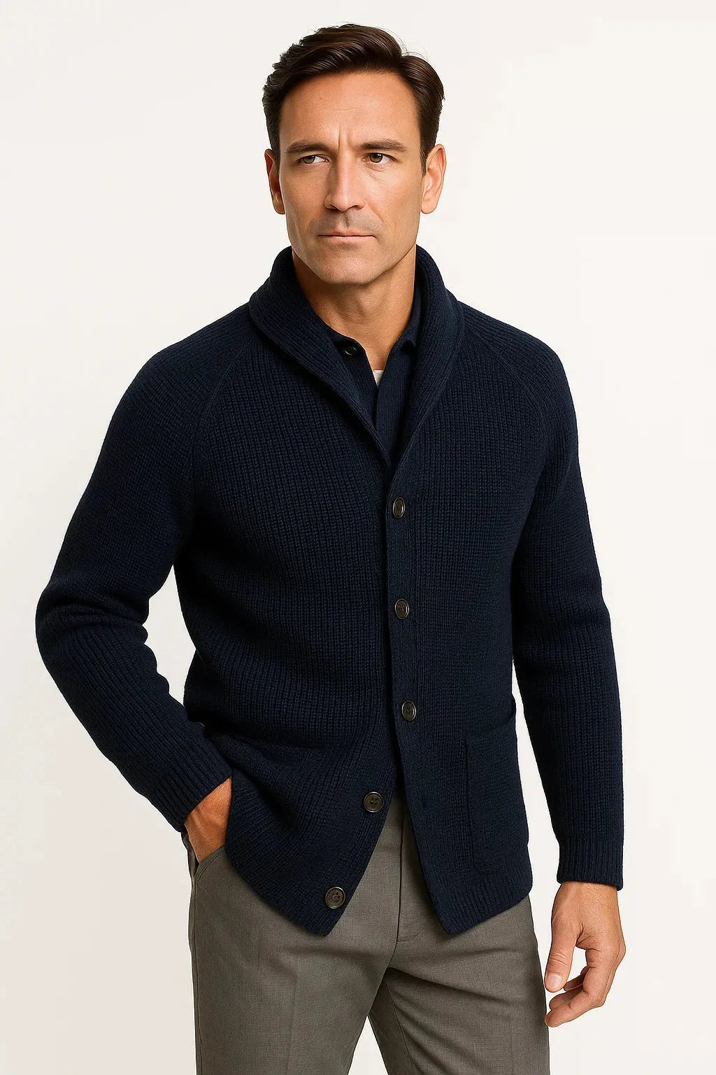 Cardigan Homme à Col Droit – Bleu Marine