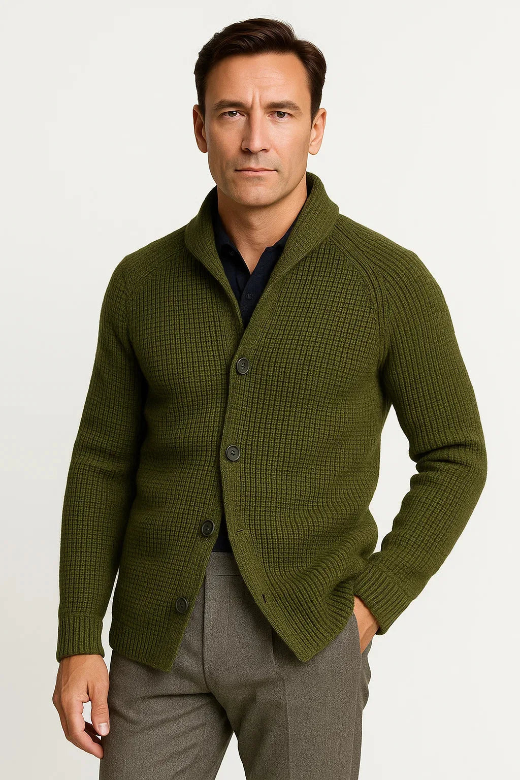 Cardigan Homme à Col Droit – Vert