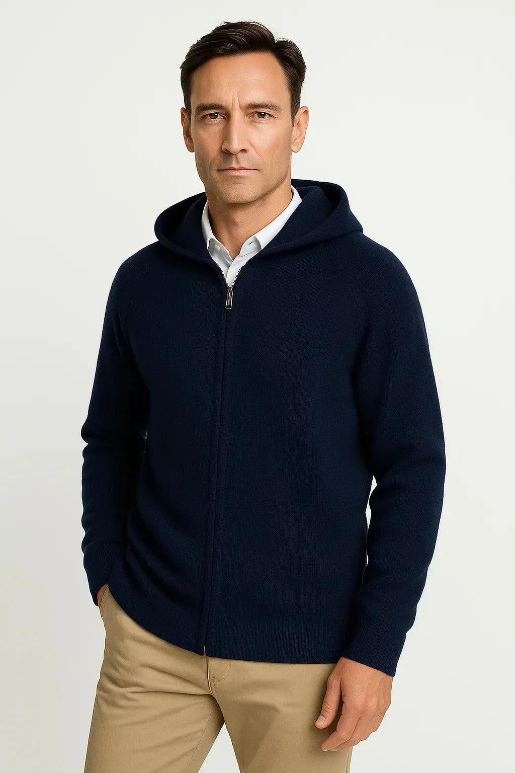 Cardigan Homme Zippé à Capuche – Bleu Foncé