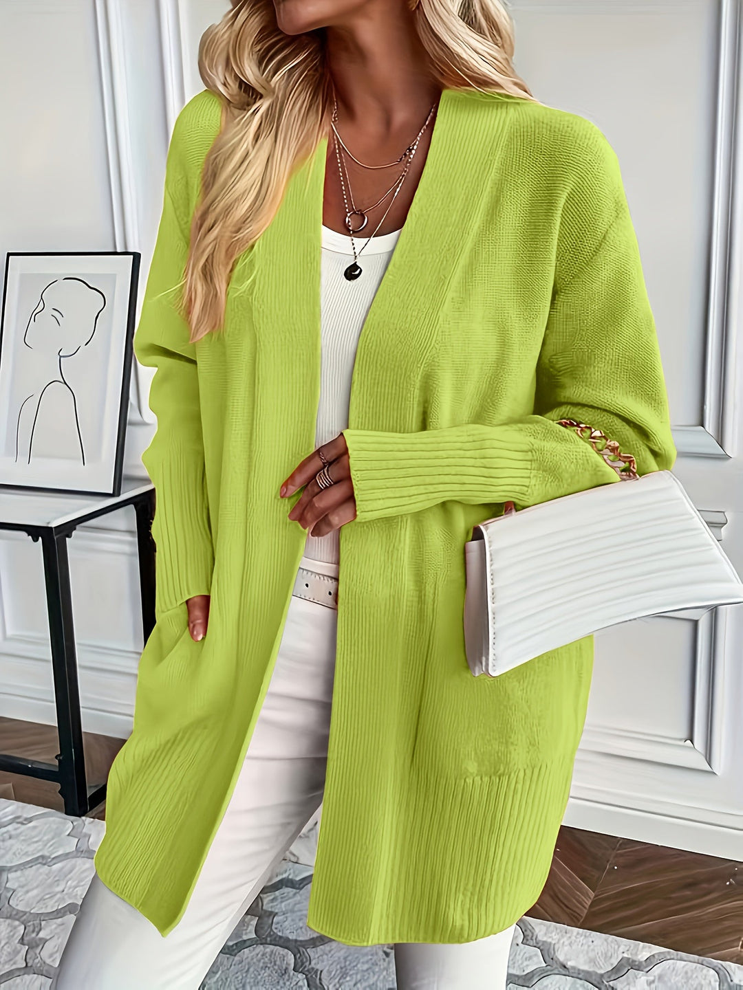 Cardigan long et douillet – Jaune Vert