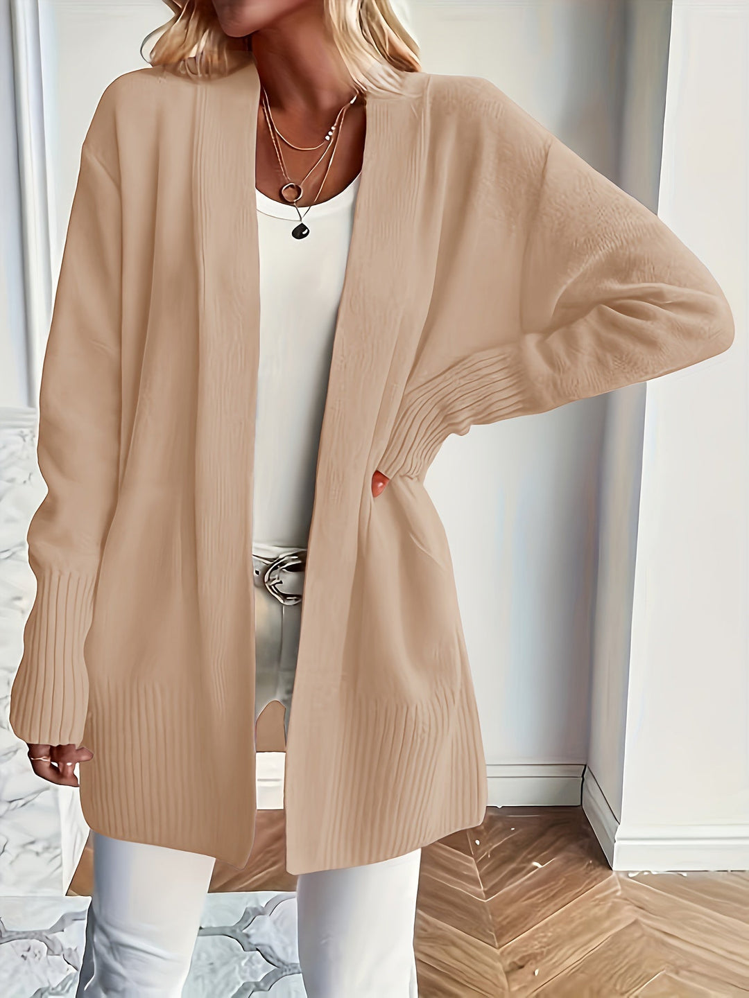 Cardigan long et douillet – Kaki