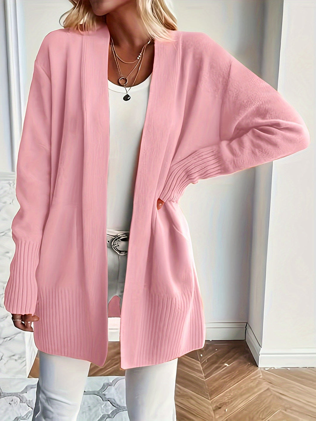 Cardigan long et douillet – Rose