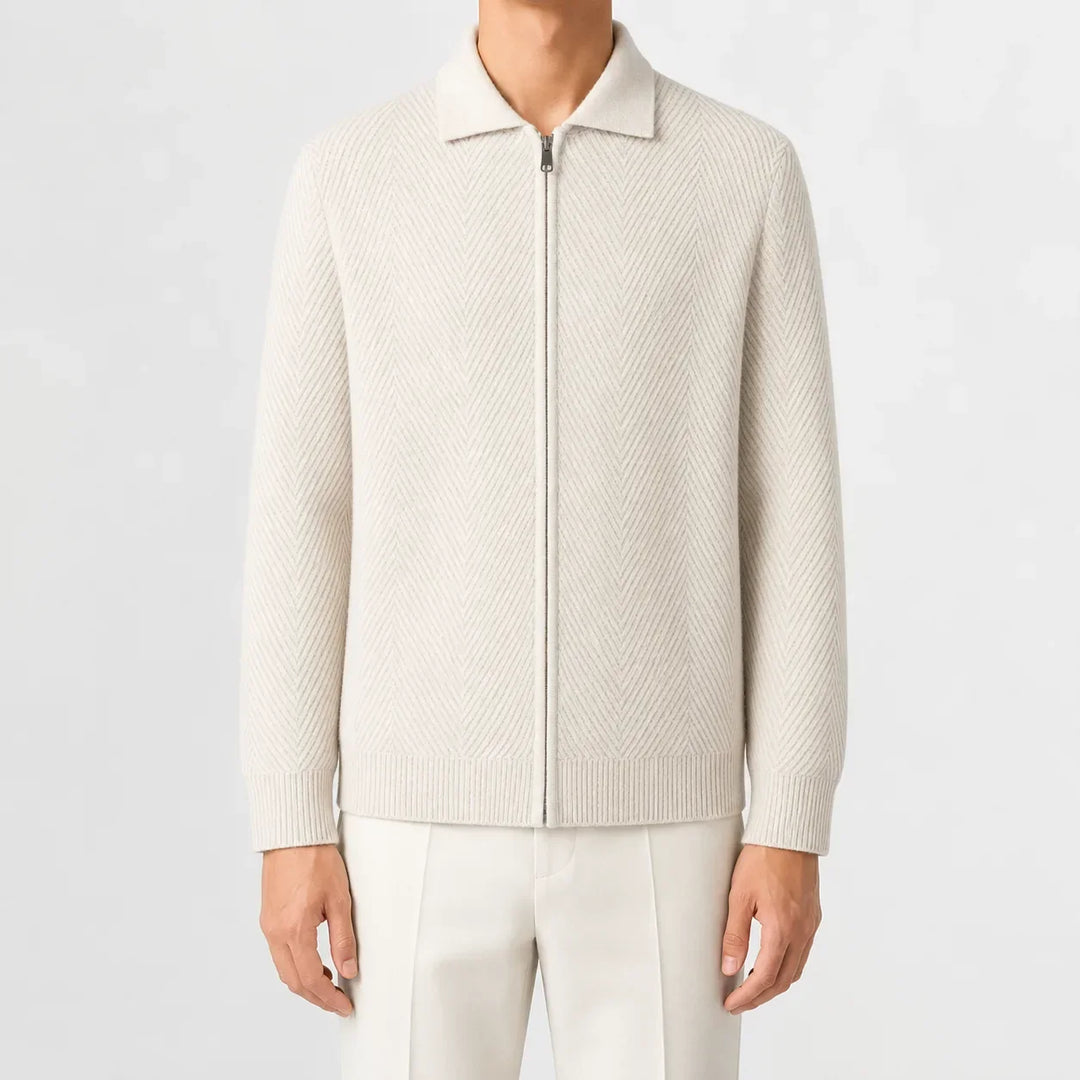 Cardigan Zippé à Col Chemise – Crème