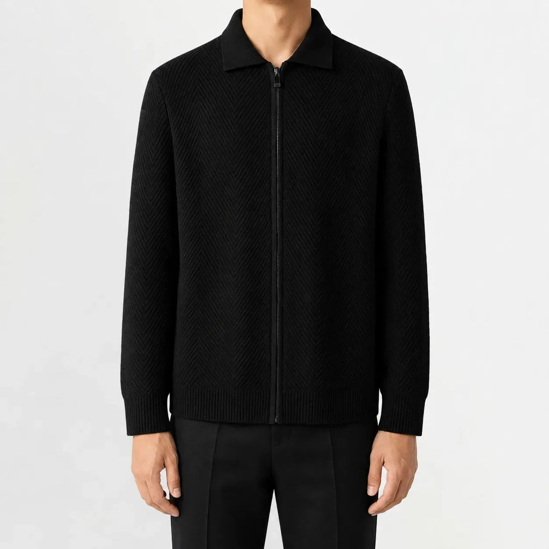 Cardigan Zippé à Col Chemise – Noir