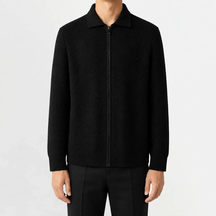 Cardigan Zippé à Col Chemise – Noir