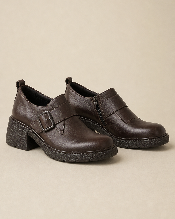 Chaussures à Talon Bloc et Boucle – Marron