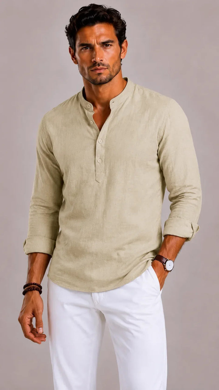 Chemise Homme à Col Mao – Beige