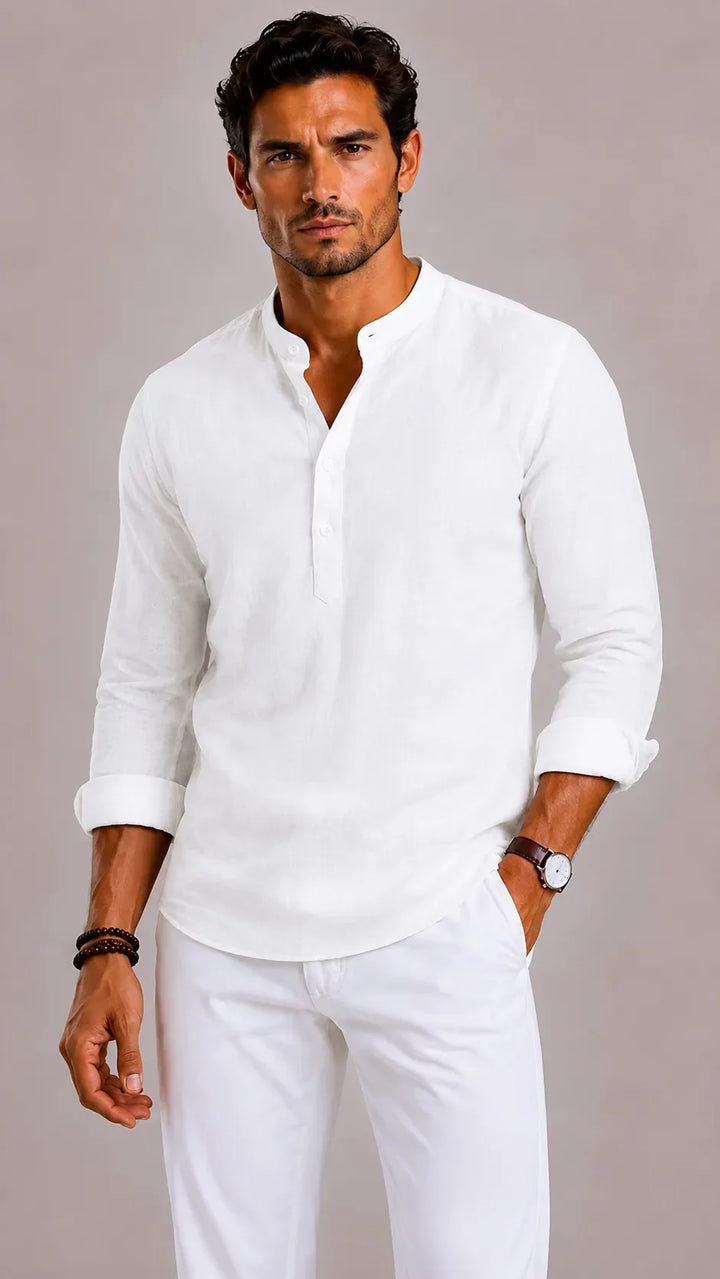 Chemise Homme à Col Mao – Blanc