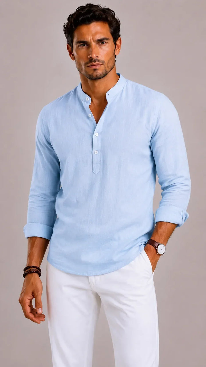 Chemise Homme à Col Mao – Bleu Ciel