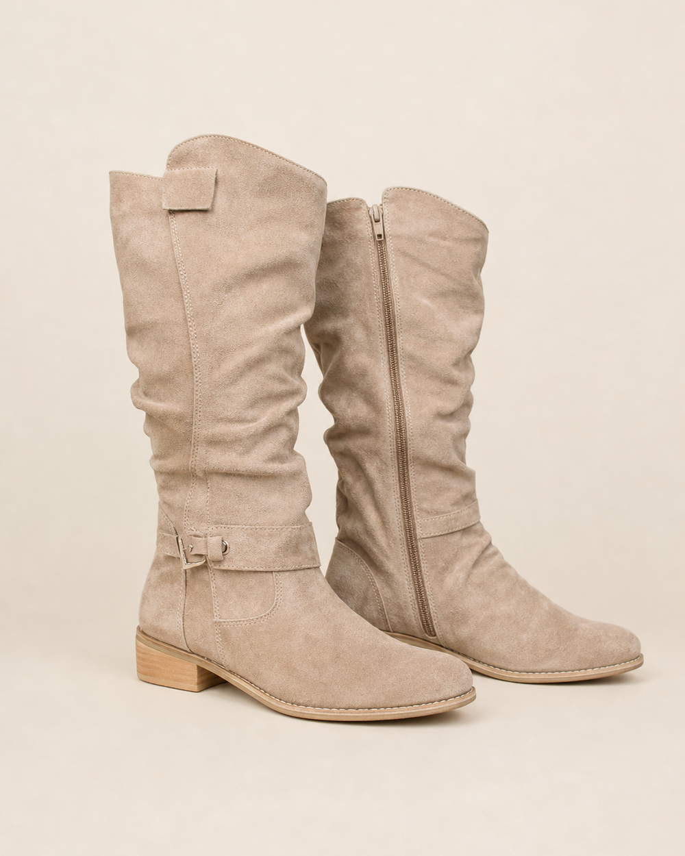Bottes Mi-Mollet à Petit Talon – Abricot