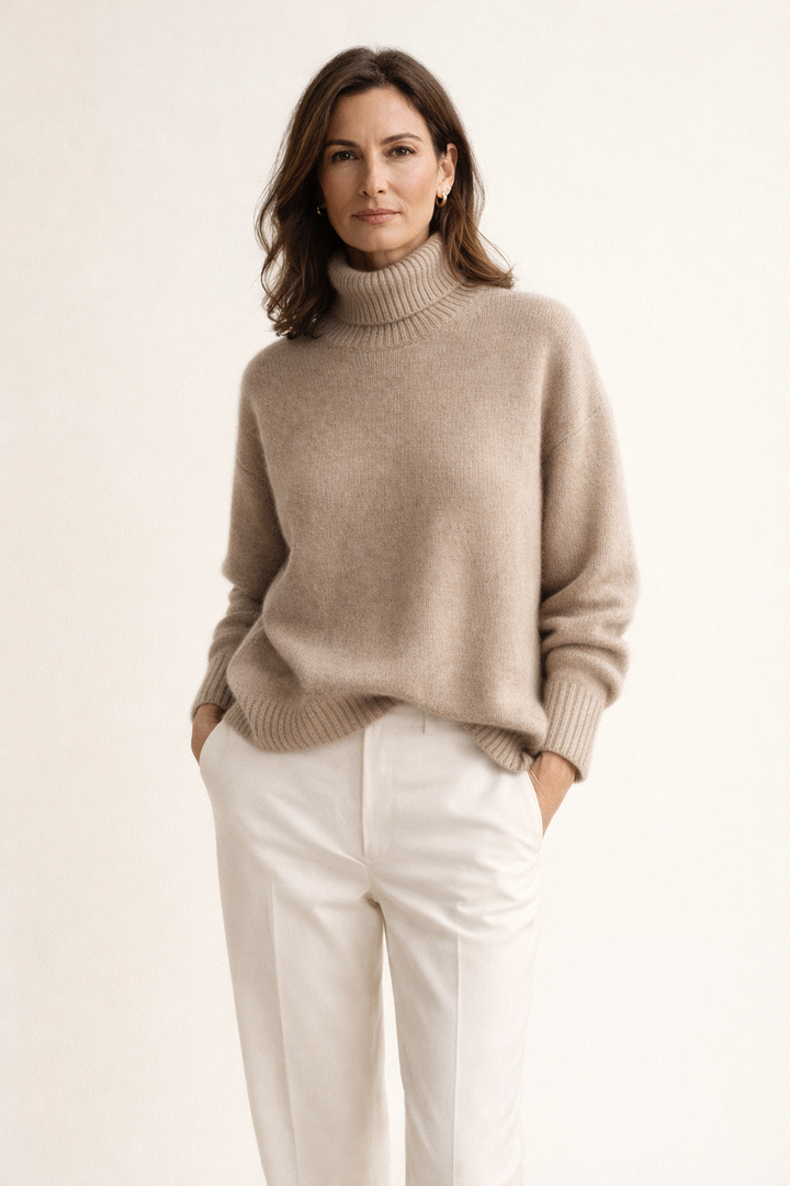 Pull Ample à Col Roulé – Marron