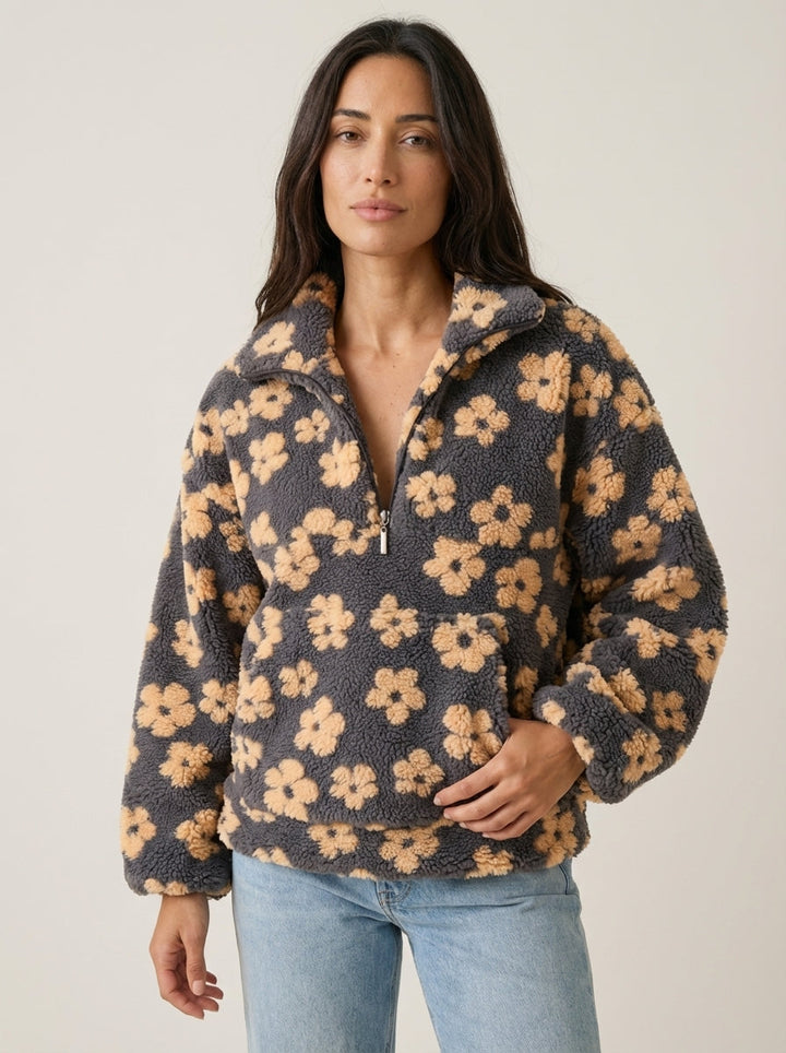 Sweat Fleuri à Col Camionneur – Jaune