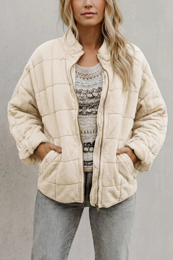 Veste Matelassée Col Rond – Crème