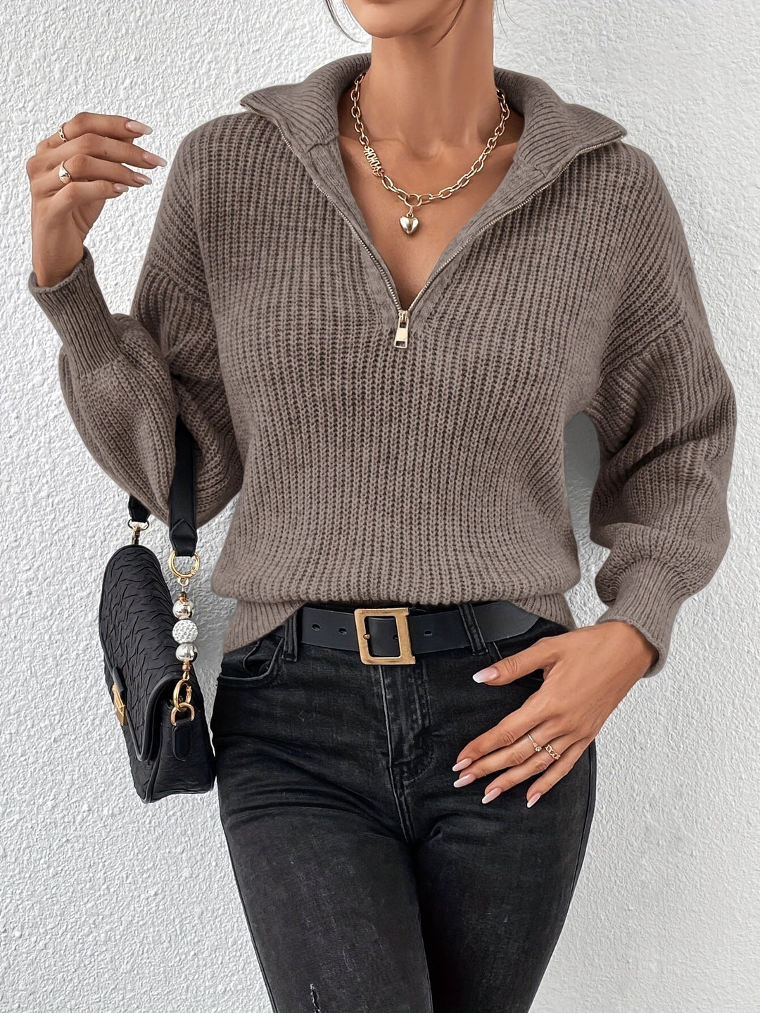 Pull Zippé à Épaules Tombantes
