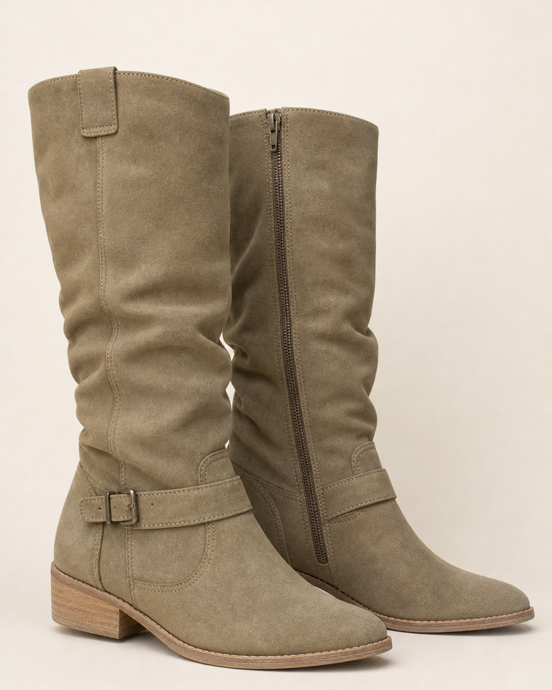 Bottes Mi-Mollet à Petit Talon – Vert Militaire