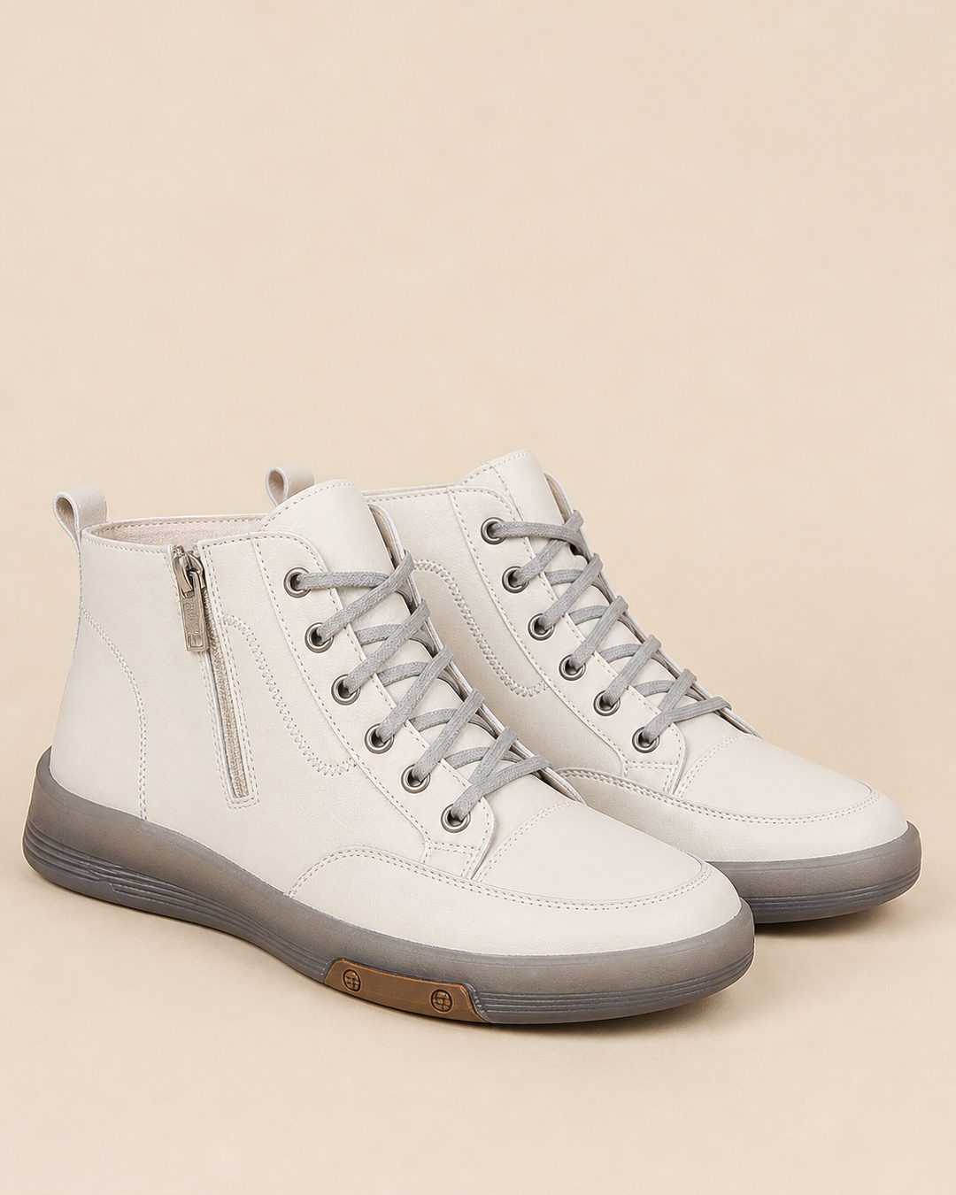 Bottines Montantes Style Urbain – Blanc Cassé