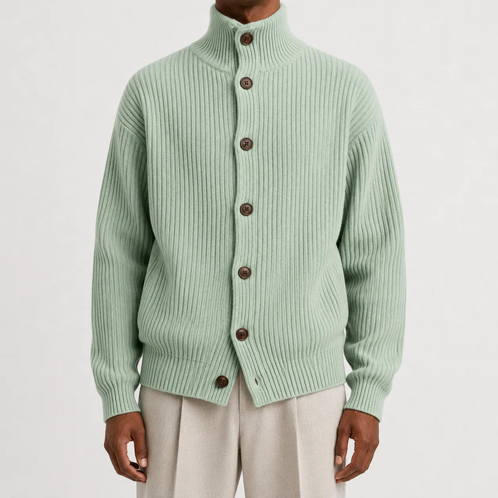Cardigan Homme à Col Montant – Vert Menthe