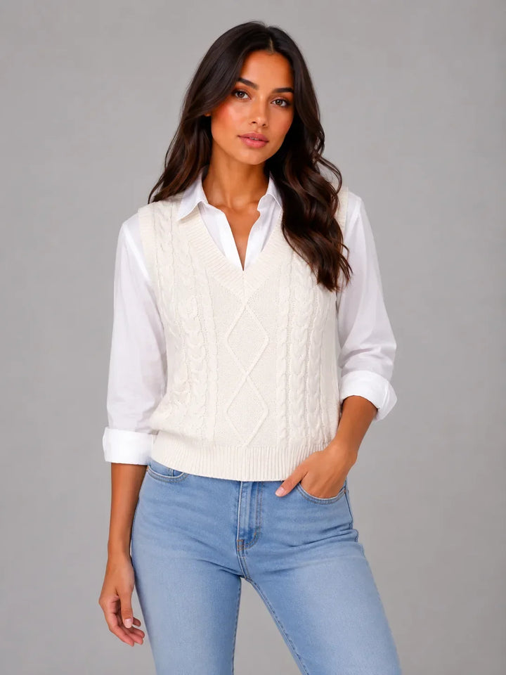Cardigan sans Manches Torsadé – Ivoire