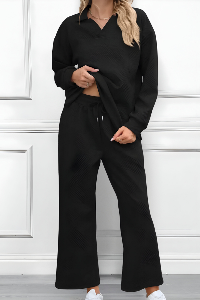 Ensemble Pantalon Large Texturé – Noir