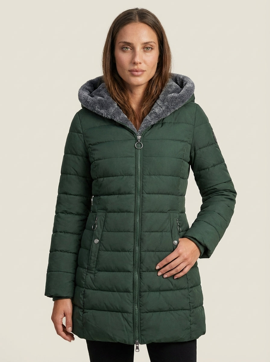 Manteau Matelassé Coupe Cintrée – Vert Foncé