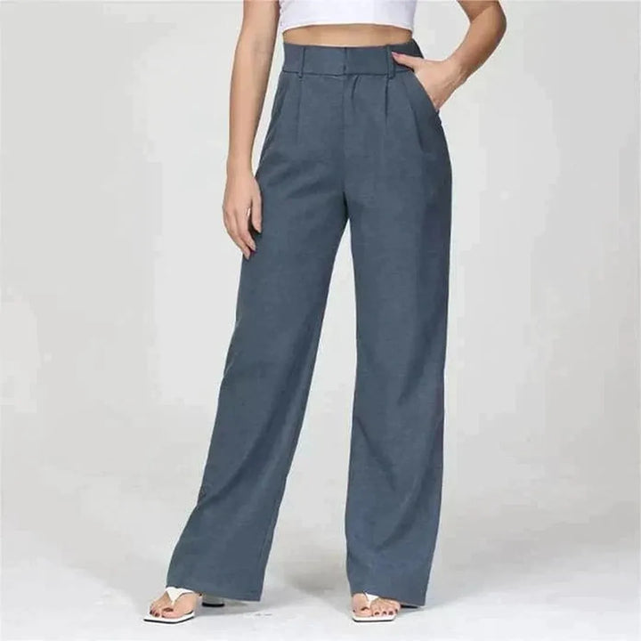Pantalon Élégant à Jambes Larges – Bleu Marine