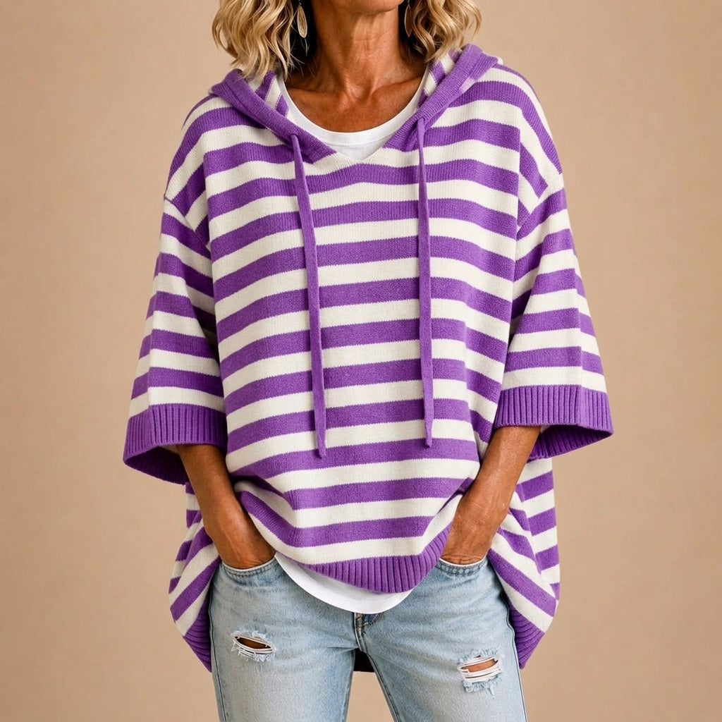 Pull Ample Rayé à Capuche – Violet