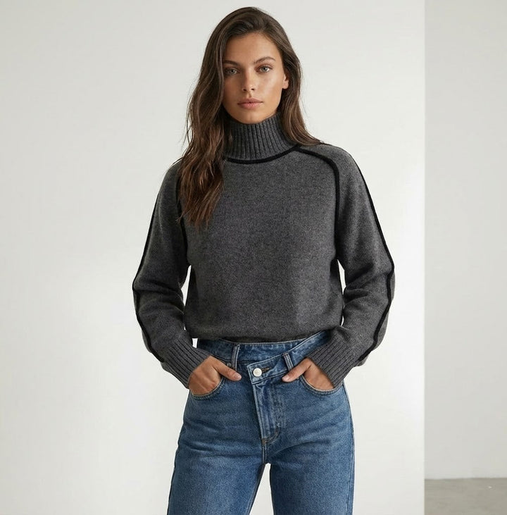 Pull Raffiné à Liseré Contrasté – Gris