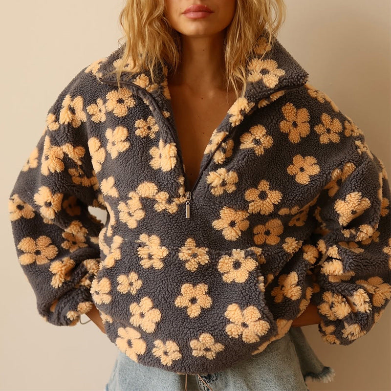 Sweat douillet à motif floral – Jaune