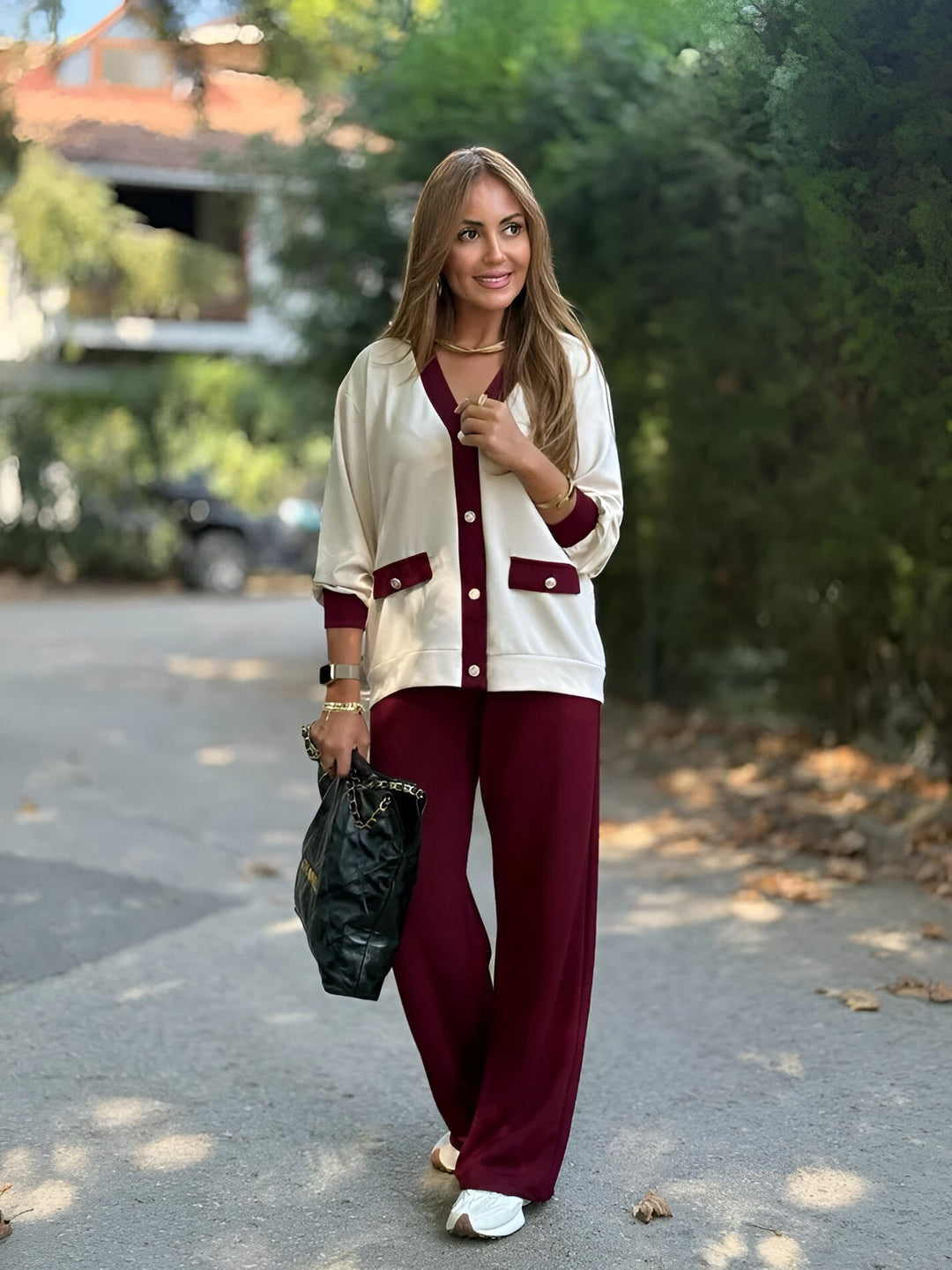 Ensemble Cardigan et Pantalon Large – Bordeaux