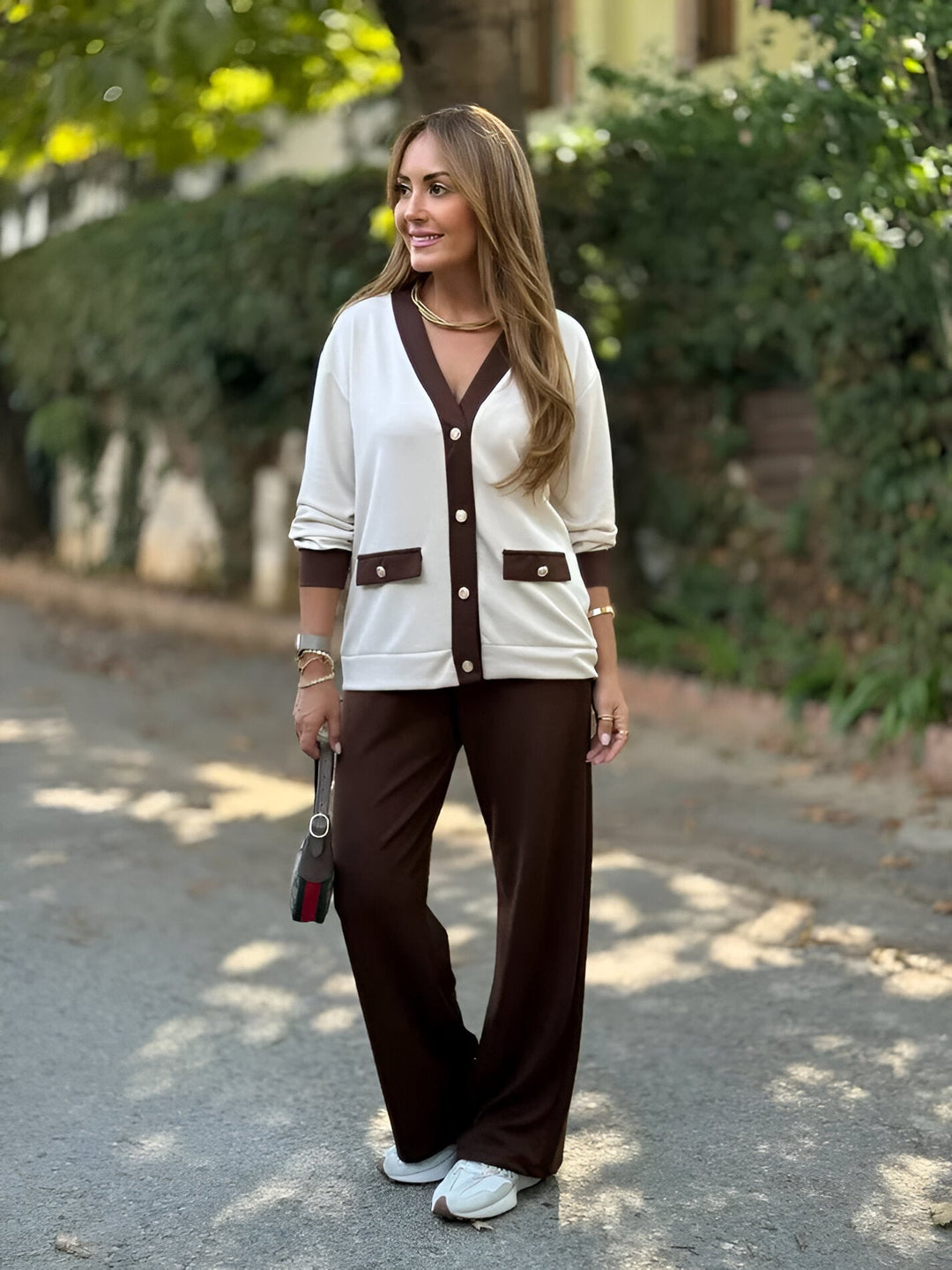 Ensemble Cardigan et Pantalon Large – Marron