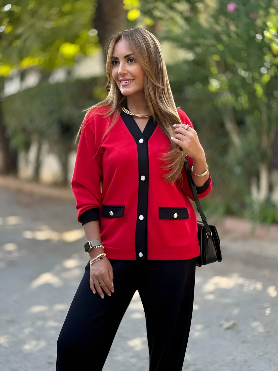 Ensemble Cardigan et Pantalon Large – Rouge