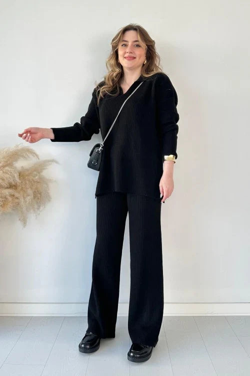 Ensemble Coordonné Col Polo – Noir