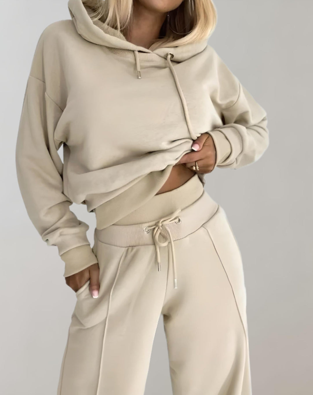 Ensemble Décontracté à Capuche – Beige