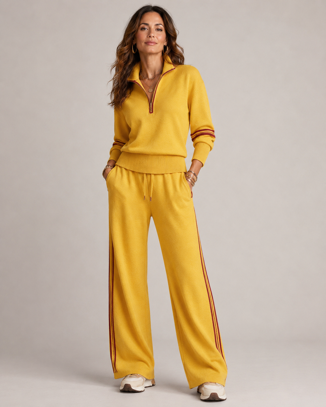 Ensemble Décontracté Col Zippé – Jaune