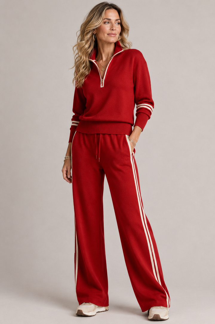 Ensemble Décontracté Col Zippé – Rouge