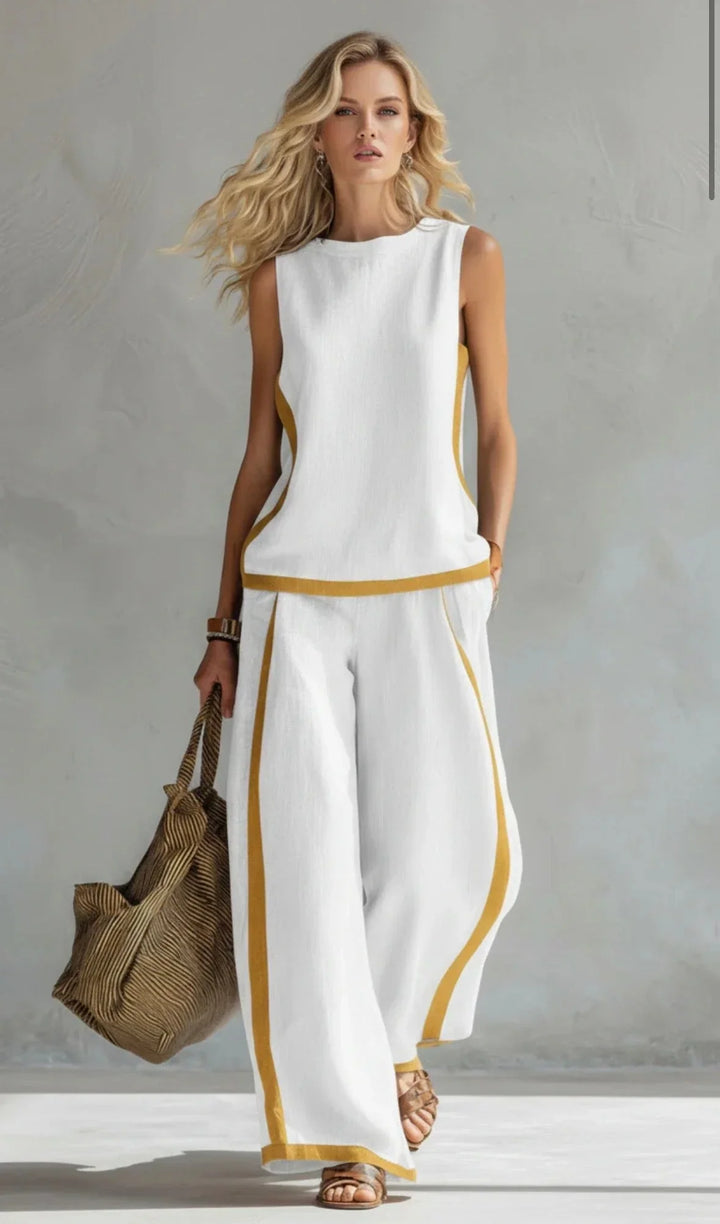 Ensemble Deux Pièces Bicolore – Blanc