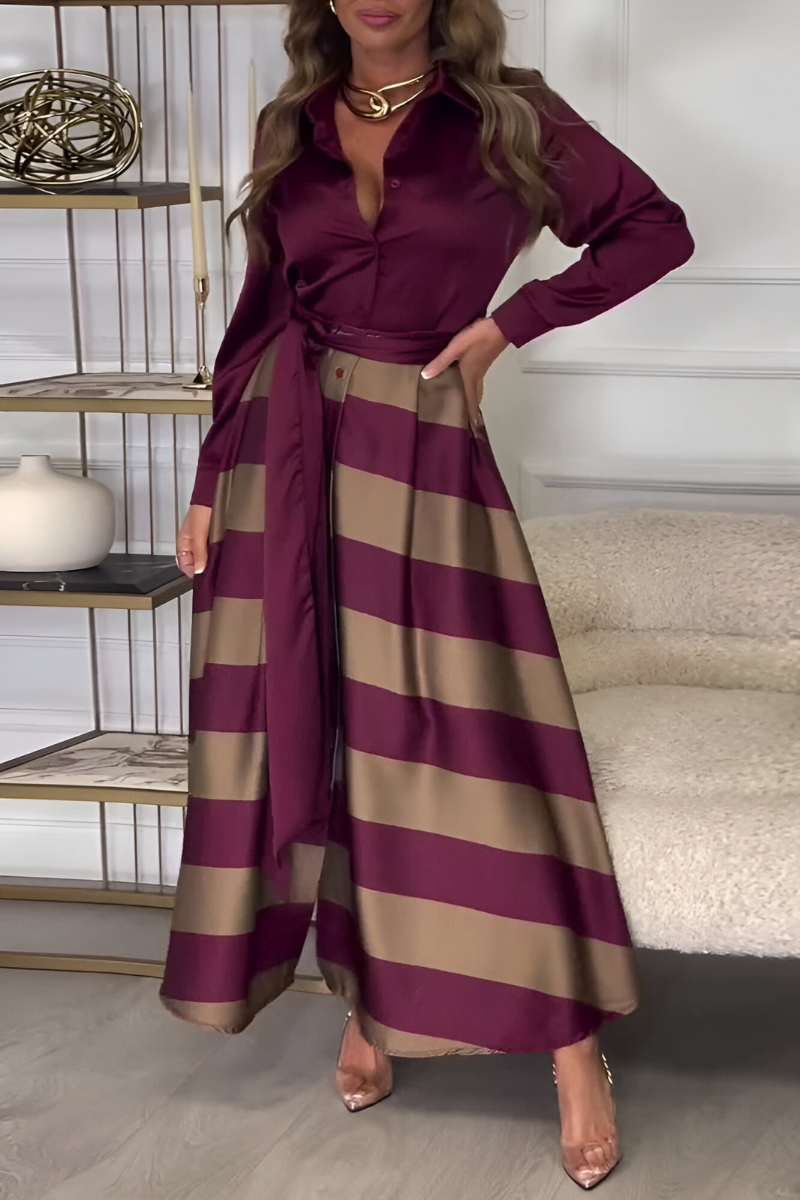 Ensemble Élégant à Rayures – Rouge