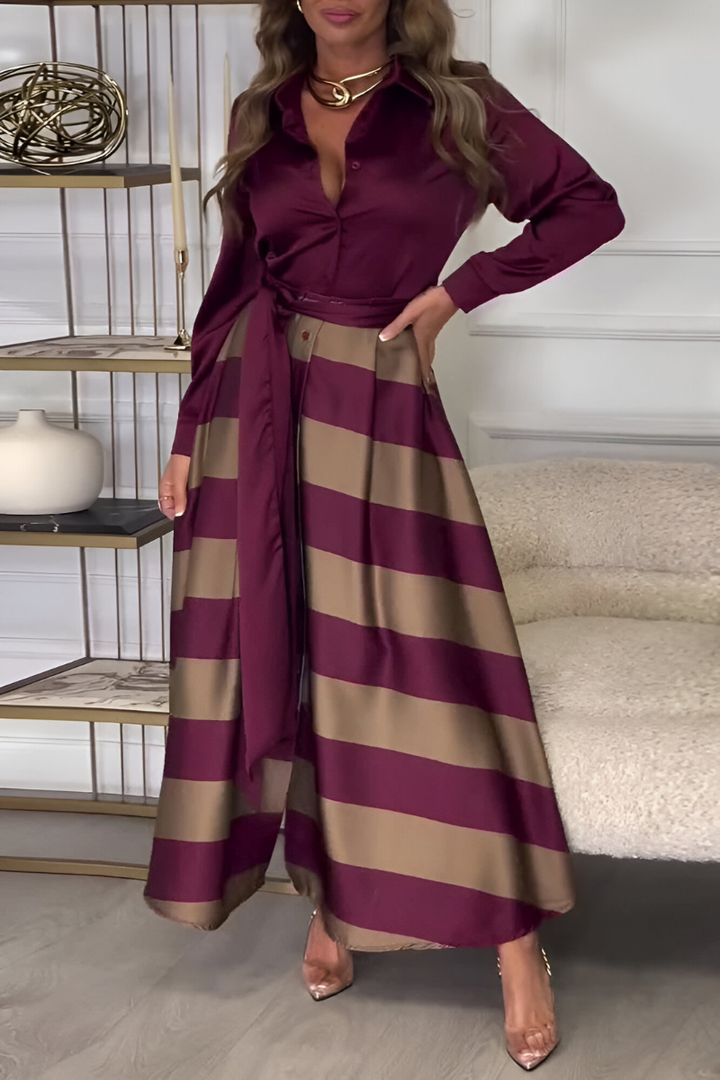Ensemble Élégant à Rayures – Rouge