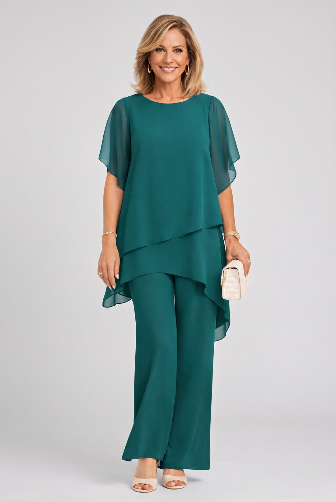 Ensemble Élégant Asymétrique – Turquoise