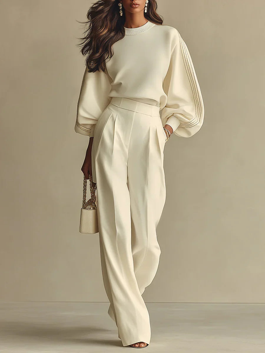 Ensemble Pantalon Élégant Écru – Crème