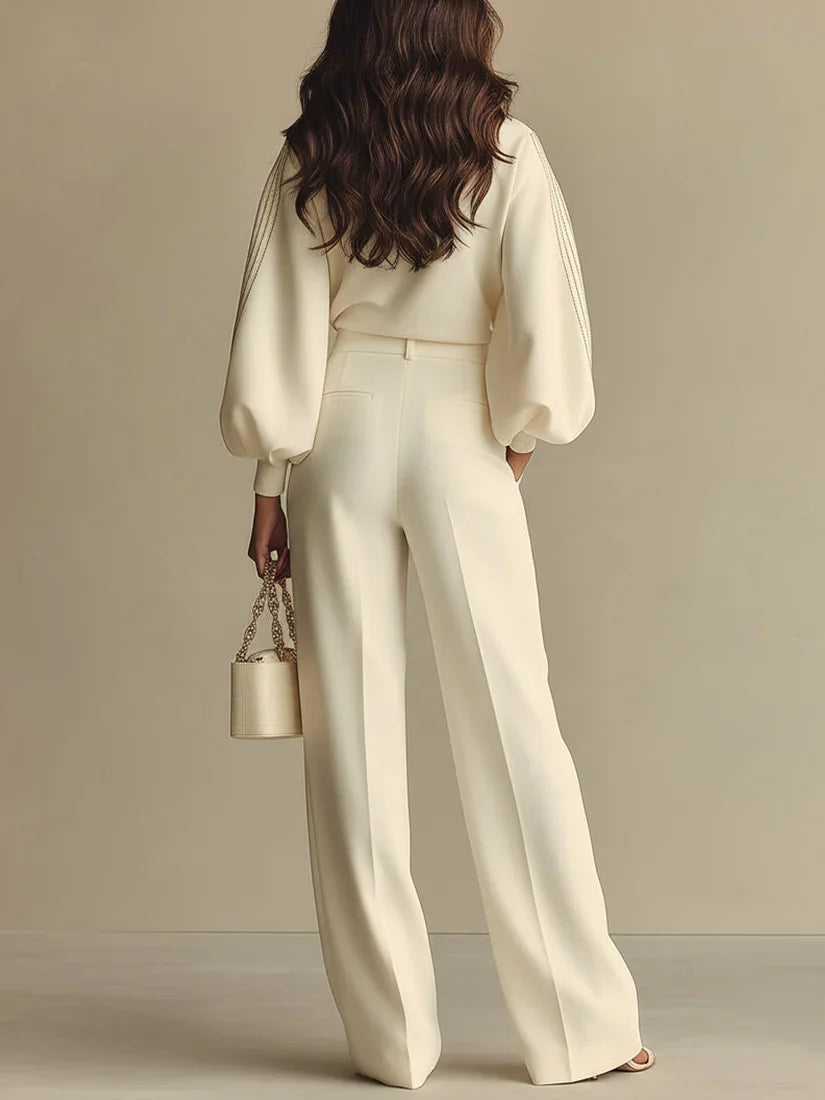Ensemble Pantalon Élégant Écru