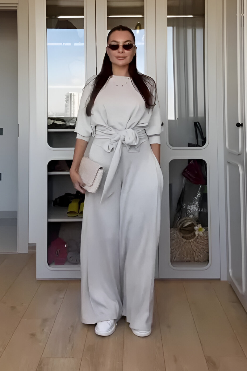 Ensemble Pantalon Large Ceinturé – Gris
